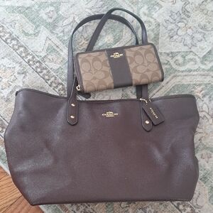 Coach Dark Brown Tote with Wallet